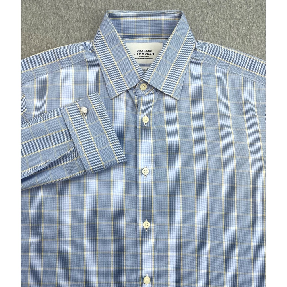 Charles Tyrwhitt Shirt Mens 15.5 - 33 Plaid 100% Cotton Slim‎ Fit French Cuff